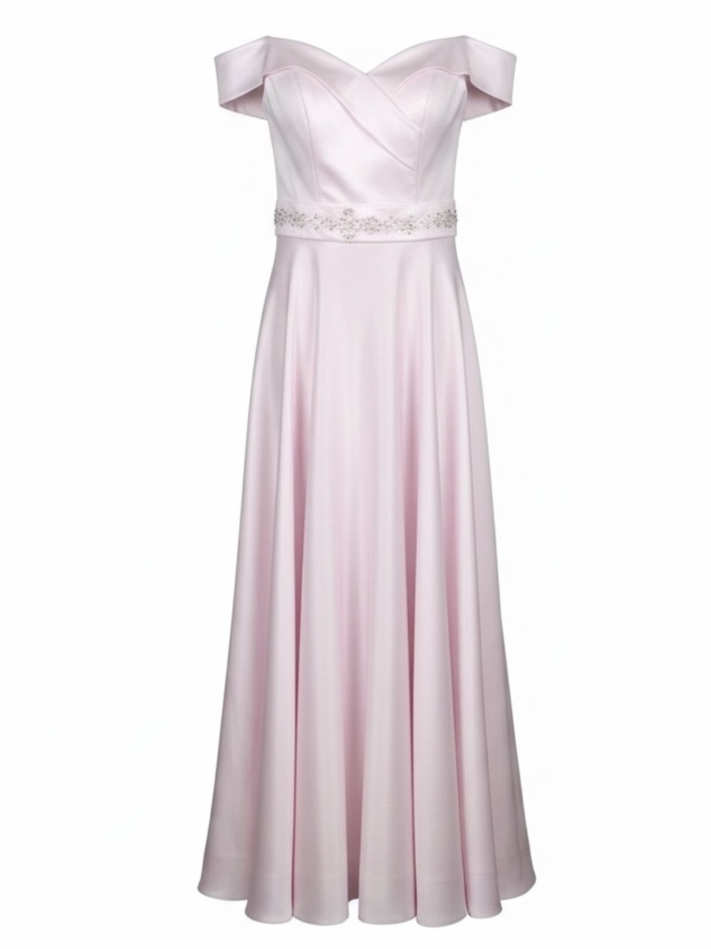 Off-Shoulder White Bridal Gown with Beaded Waistband